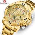 NAVIFORCE 9175 Watches for Men Waterproof Quartz Analog Clock Fashion Stainless Steel Luminous Gold Watch Men Sport